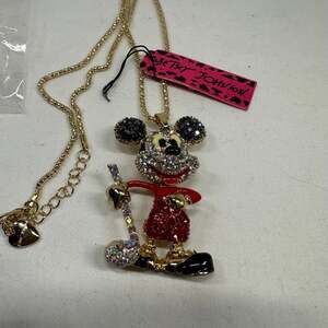 Betsey Johnson Articulated Mickey Mouse Pendant Necklace w/Multicolor Crystals